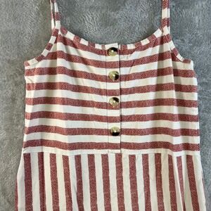 Derek Heart Striped Button Front Midi Dress Red White Cotton Blend Women's L